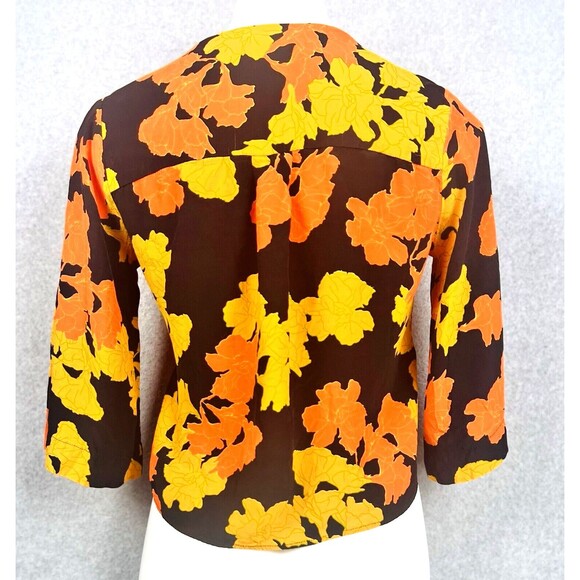 TopShop Crop Blouse Womens 4 Black Tropical Wrap Front Boho Office Top - Picture 3 of 15